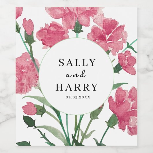 Delicate roze bloem bruiloft wijn etiket (Enkel label)