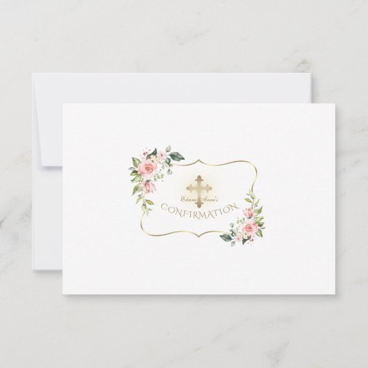 Delicate Roze Bloem Gouden Kruis Meisje Bevestigin Bedankkaart (Achterkant)