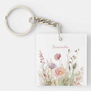 Delicate Roze Bloem Naam Sleutelhanger