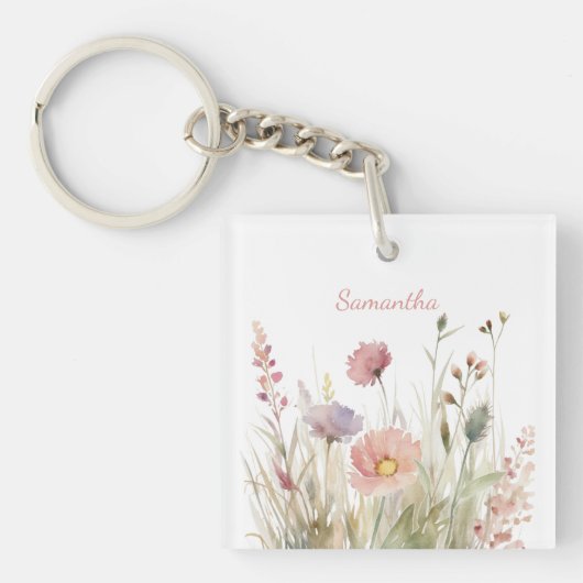 Delicate Roze Bloem Naam Sleutelhanger (voorkant)