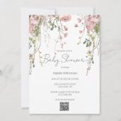 Delicate Roze Bloemen Baby shower QR Code Kaart (Voorkant)