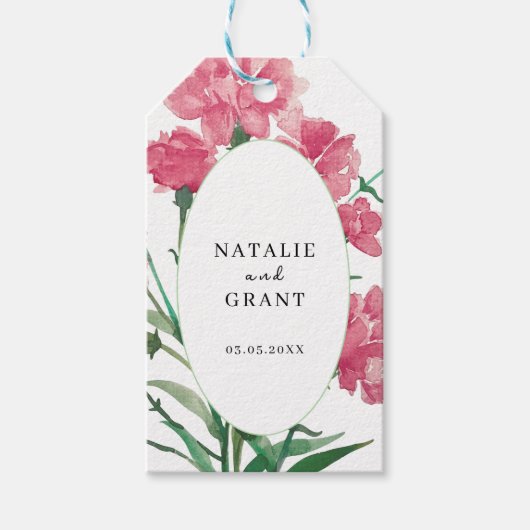 Delicate roze bloemen bruiloft cadeaulabel (Voorkant)