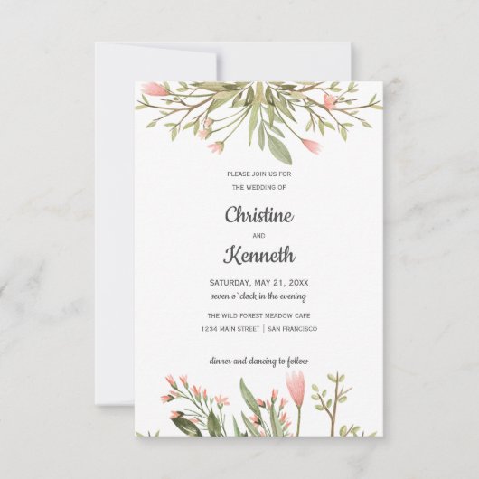 Delicate roze bloemen chic Botanical bruiloft Kaart (Voorkant)