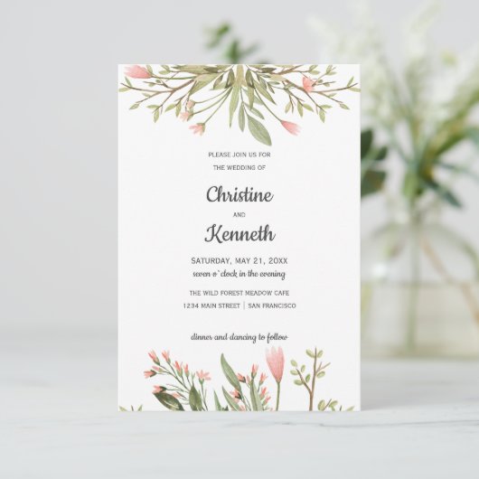 Delicate roze bloemen chic Botanical bruiloft Kaart (Staand voorkant)