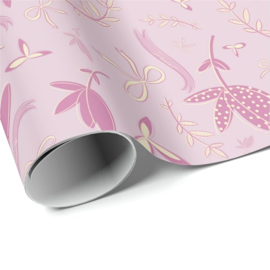 Delicate roze bloemen en bogen cadeaupapier (Rol Hoek)