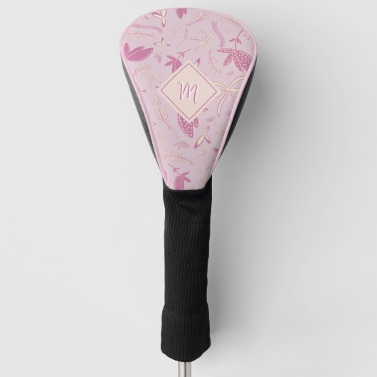 Delicate roze bloemen en bogen golfheadcover (Voorkant)
