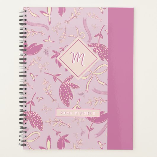 Delicate roze bloemen en bogen planner (Voorkant)