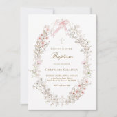 delicate roze bloemen kader Doop Kaart (Voorkant)