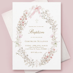 delicate roze bloemen kader Doop Kaart