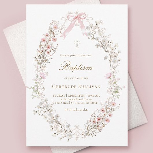 delicate roze bloemen kader Doop Kaart