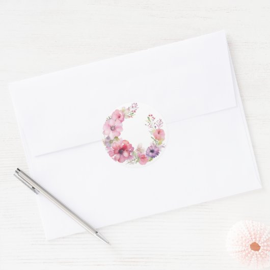 Delicate Roze Bloemen Krans Stickers (Envelop)