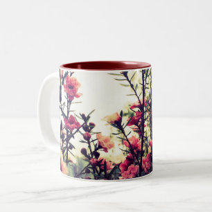 Delicate Roze Bloemen Natuur Tweekleurige Koffiemok