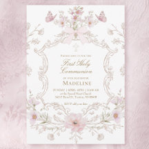 Delicate roze bloemen omlijst Eerste Heilige Commu