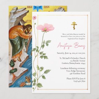 Delicate Roze Bloemen Orthodoxe Christelijke Doop Kaart