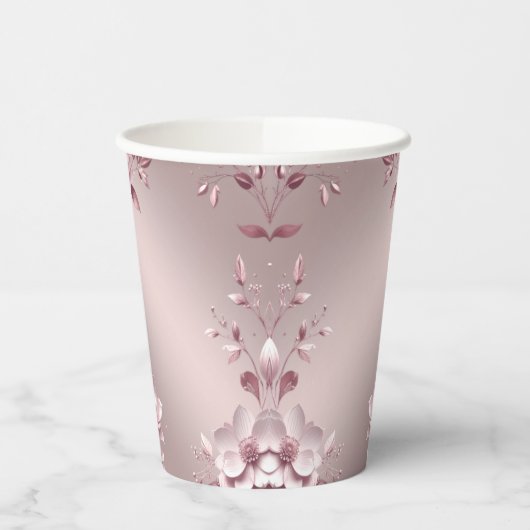 Delicate Roze Bloemen Papieren Bekers (Links)