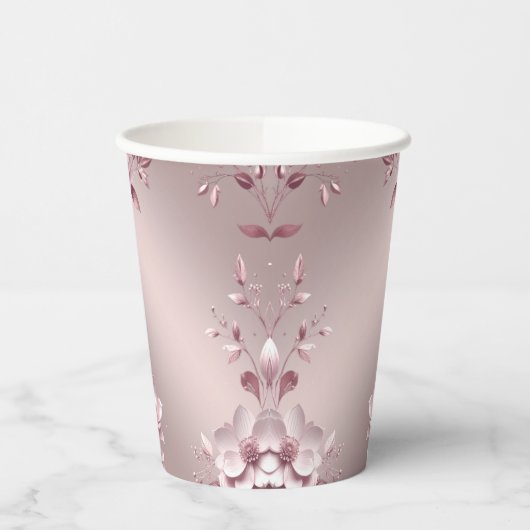 Delicate Roze Bloemen Papieren Bekers (Links)