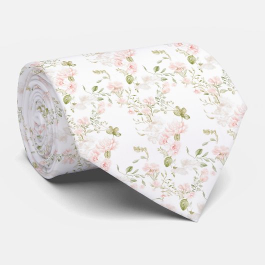 Delicate roze bloemen patroon nek stropdas (Opgerold)