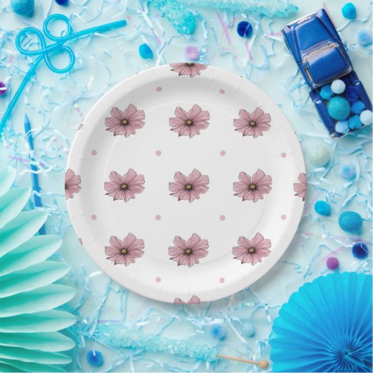 Delicate roze bloemen poka dots papieren bordje (Feest)