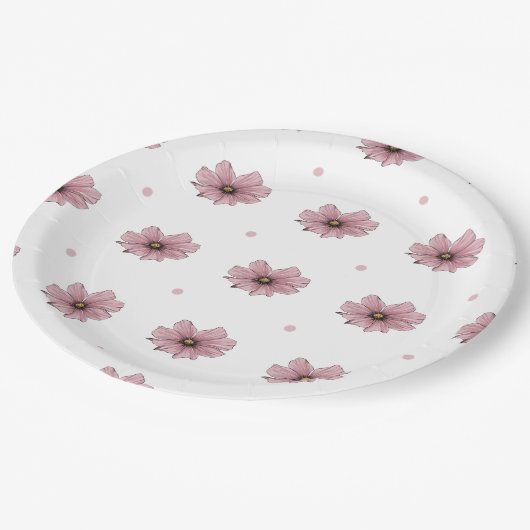 Delicate roze bloemen poka dots papieren bordje (Gekanteld)