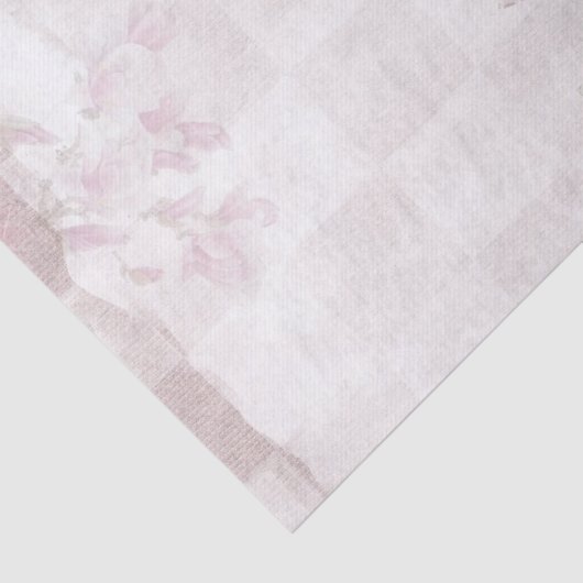 Delicate roze bloemen Roze/Witte Checkerboard Tissuepapier (Detail)