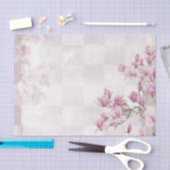 Delicate Roze Bloemen Roze / Witte Schaakbord Tissuepapier (Craft)