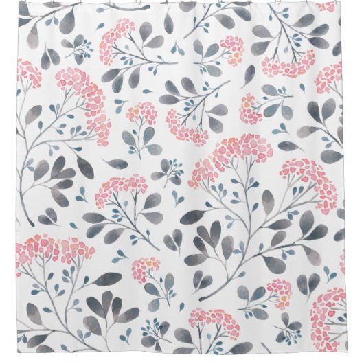 Delicate Roze Bloemen Waterverven Patroon Douchegordijn (Voorkant)