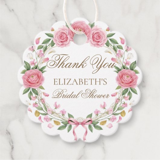 Delicate Roze Bloemenkrans Script Bedankt Bedankjes Labels (Voorkant)