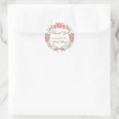 Delicate Roze Bloemenkrans Script Bedankt Ronde Sticker (Tas)