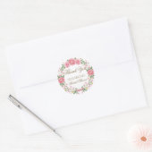 Delicate Roze Bloemenkrans Script Bedankt Ronde Sticker (Envelop)
