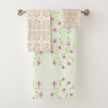 Delicate roze bloemige handdoek set