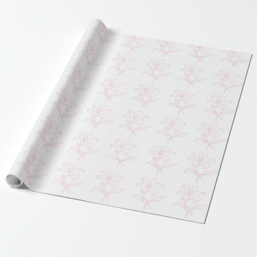 Delicate Roze Bloemige Lelielijn Kunst Bruidssalon Cadeaupapier (Uitgerold)