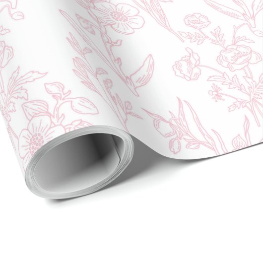 Delicate Roze Bloemlijn Kunst Bruidsdouche Cadeaupapier (Rol Hoek)