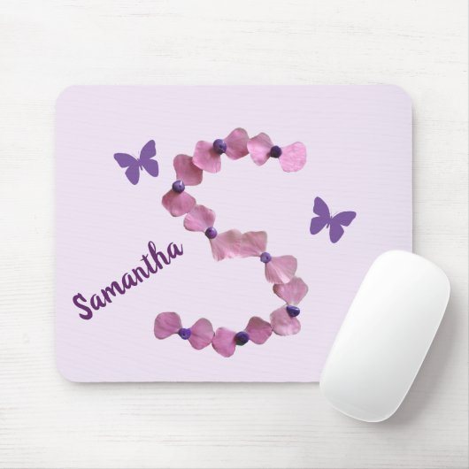 Delicate roze bloemmonogram S Butterfly Floral Muismat (Met muis)