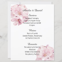 Delicate Roze Bloesem Trouw Menu Kaart