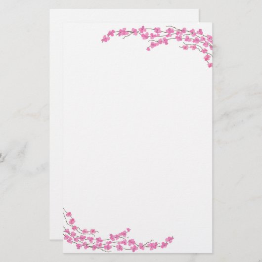 Delicate roze bloesems briefpapier (Voorkant / Achterkant)