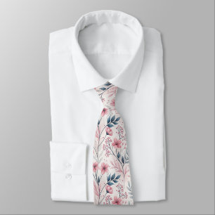 Delicate Roze Bloesems met Gedempte Blauwe Bladere Stropdas