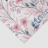 Delicate Roze Bloesems met Gedempte Blauwe Bladere Tissuepapier (Detail)