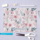 Delicate Roze Bloesems met Gedempte Blauwe Bladere Tissuepapier (Craft)