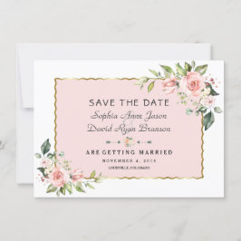 Delicate Roze Blush Bloemen Gouden Frame Bruiloft Save The Date