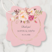 Delicate Roze Blush Bloemen Gouden Trouw Bedankjes Labels (Voorkant)