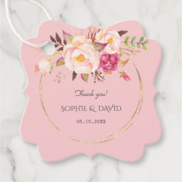 Delicate Roze Blush Bloemen Gouden Trouw Bedankjes Labels