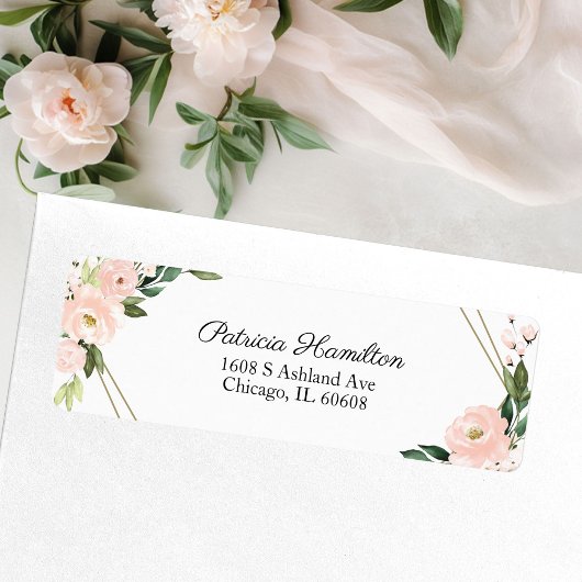 Delicate Roze Blush Bloemig Gouden Geometrisch Etiket