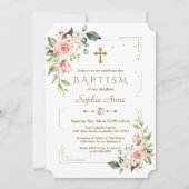 Delicate Roze Blush Flowers Gold Glitter Baptisme Kaart (Voorkant)