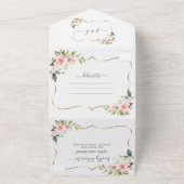 Delicate Roze Blush Flowers Gold Lijst All In One Uitnodiging (Buitenkant)