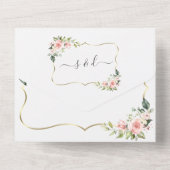 Delicate Roze Blush Flowers Gold Lijst All In One Uitnodiging (Achterkant)