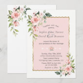 Delicate roze Blush Flowers Gold Lijst Weddenschap Kaart (Voorkant / Achterkant)