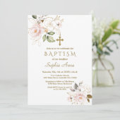 Delicate Roze Blush Gold Flowers Cross-Baptisme Kaart (Staand voorkant)