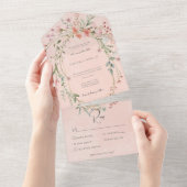 Delicate Roze Blush Rustieke Wildbloemen Diner All In One Uitnodiging (Afscheurbaar)