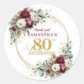 Delicate Roze Bourgondië 80e Verjaardag Stickers (Voorkant)