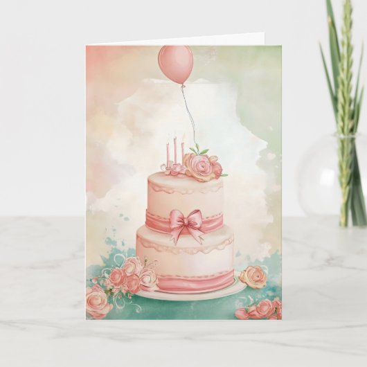 Delicate Roze Cake Verjaardag Feestdagen Kaart (Voorkant)